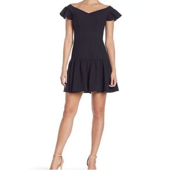 Rebecca Taylor Tiered Off Shoulder Mini Flounce Dress - Navy Blue - Size 2 - NWT - Picture 2 of 12